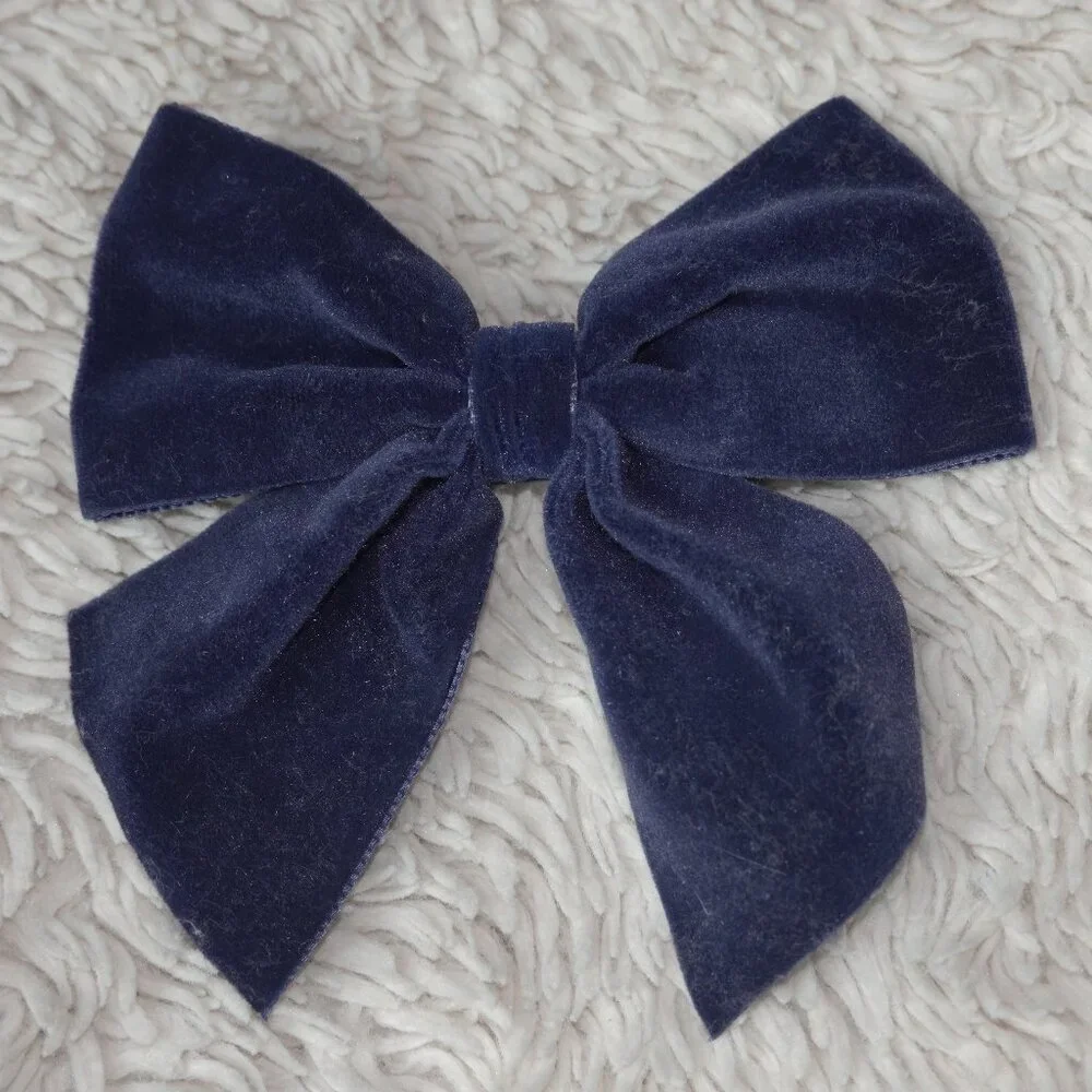 Girls Velvet Navy Blue Hair Bow with Clip